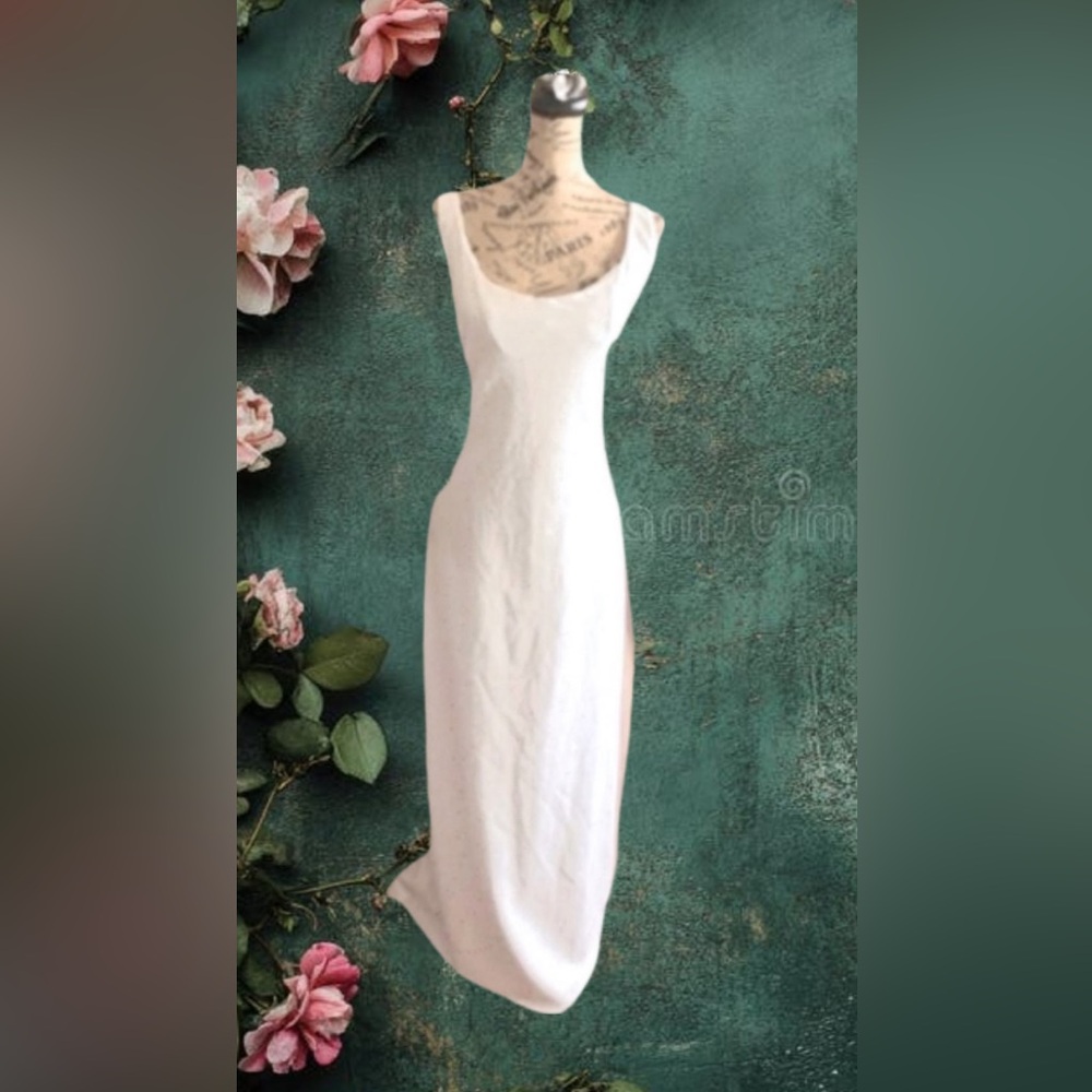 Vintage White Maxi Scoop-Neck Dress